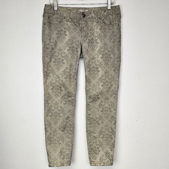 Free People Jeans Tan Print Midrise Skinny Ankle Size 30 Western Country - Picture 1 of 10